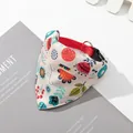 Dog collar bandana with multicolor floral print on white fabric and red nylon strap - Multicolor Flower