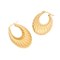 Polished gold geometric croissant hoop earrings with a textured wrinkled design - Rippled Texture Hoop (1#)