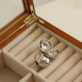 Polished silver oval locket earring in vintage wooden jewelry box with linen lining - Silver