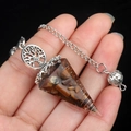 Tiger Eye crystal pendulum with Tree of Life charm and copper wire wrap details - Tiger's Eye