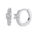 S925 sterling silver hoop earrings with clear cubic zirconia in high-polish silver finish - Silver Pave Huggie Style (APE95-P)