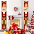 Christmas nutcracker soldier door banners hanging next to a cozy fireplace setup - 181.5x29.5cm (Pair) / Rose Gold Red