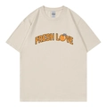 T-shirt varsity Sturniolo Triplets beige avec imprimé orange Fresh Love et fruits - Poche zippée