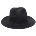 Close-up of finely woven black straw fedora showing high-quality texture and wide brim - Black