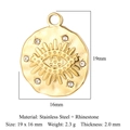 Gouden roestvrijstalen evil eye hanger met strass, 19x16mm DIY-sieradenaccessoire - Boze Oog Stijl met Rijnsteentjes (VC719) / Goud