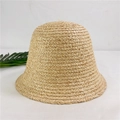 Minimalist beige raffia bucket hat with spiral woven texture for sun protection - M(56-58CM) Adjustable / Natural Raffia Color (Bucket Hat)
