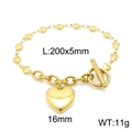 Pulsera dorada con dije de corazón, cierre de barra y cadena de acero inoxidable - Cadena de Corazón + Pulsera Dorada