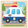 Wooden 3D police car puzzle for toddlers with blue and white blocks in a natural frame - New Police Car
