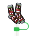 Christmas stocking silicone straw topper for 10mm straws with red and green stripes - Black Christmas Stocking