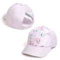 Detail of light pink ponytail baseball cap showing floral butterfly print and rear opening - Pink Butterfly