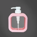 Pink square refillable plastic pump bottle for lotion and soap with clear inner container - 300ml / PP / Pink