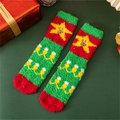 Calze natalizie morbide in pile corallo con renna e stelle rosse e verdi festive - Taglia unica / Pentagramma