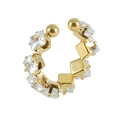 Golden C-shaped ear cuff with square-cut zircons in a minimalist luxury design - Adjustable Open / White Zirconia