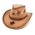 Cappello da cowboy marrone in feltro con stelle scure e tesa ricurva moda - M(56-58cm) / Cammello