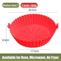 Red 7-inch silicone air fryer liner with heat-resistant handles and drainage texture - M (7 Inch) / Red