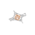 S925 sterling silver square champagne gemstone ring with elegant starry branch design - Size 14 / Adjustable Opening / White Gold
