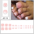 Kurze glänzende künstliche Zehennägel in Gelee-Rosa mit weißen Linien, 24er-Set - Rosa und Weißes Wellen-Tropf-Muster (JCY-18) / Kleber-Typ