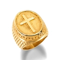 Men's vintage golden stainless steel cross signet ring with honeycomb texture - US 8 / Gold