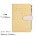 Yellow PU leather RFID passport holder with secure buckle and plane embossment - Snap Button Style / Yellow