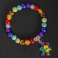 Bracciale yoga in pietre arcobaleno con distanziatori argento e ciondolo puzzle colorato - Stile 6 - Ciondolo forma di puzzle