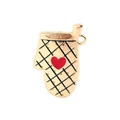 Detail of oven mitt charm in gold alloy with red heart and black grid pattern - 10Pcs Heart Glove Enamel Alloy Charms