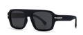 Modern square polarized sunglasses in matte black finish with silver hinge detail - Sand Blue Silver Trim