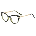 Cat-Eye-Brillengestell in Schwarz-Grün-Schildpatt mit goldenen Metall-Federbügeln - Grünes Blumen Leopardenmuster