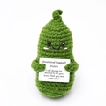 Handmade green crochet emotional support pickle with positive affirmation card - Autumn Green Pickle with Emotional Support Card