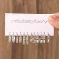 6-pair set of silver geometric and pearl earrings on fashion jewelry display card - 26 White K H-202