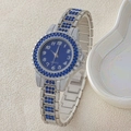Women's silver fashion quartz watch featuring blue rhinestones and a dark blue dial - 5-553 Silver Blue