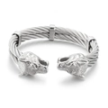 Punk style silver twisted cable bangle with detailed leopard head ends for men - Wolf Head (KB144757-KFC) / Steel