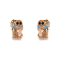 Golden puppy stud earrings with blue gemstone collar and micro-inset zircon stones - Dog Stud Earrings / Rose Gold