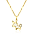 Collier licorne dorée élégant avec incrustations blanches et détails diamants brillants - Style Licorne Doree En Nacre (No.13)