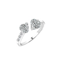 Elegante anello aperto in argento con due pietre a cuore e dettagli in zircone - Aperto Regolabile / Argento (NR226)