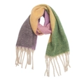 Detail of colorful jacquard boucle scarf featuring thick tassels and soft faux mohair texture - 07# Purple