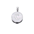 Silver stainless steel round pendant featuring a white shell inlay and letter C detail - Letter C / 22mm (1 Piece/Pack) / Steel