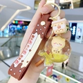 Cartoon bear milk tea keychain with yellow liquid floating charms and wrist strap - Pearl Milk Tea Bear-Lollipop