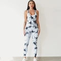 Mono de yoga tie-dye para mujer con ajuste ceñido elástico en blanco y negro - S / Mono largo negro