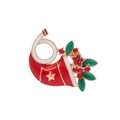 Christmas horn napkin ring in gold finish with red enamel and green leaf accents - Christmas Horn Style (Z1001-14)
