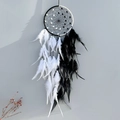 Handmade black and white feather dream catcher wall hanging decor for home minimalist style - Black and White