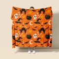 Macro shot of Halloween flannel blanket featuring orange print with black cats and pumpkins - Style 61 (Halloween Orange Pumpkin Ghost)
