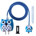 Blue owl theme 5-piece silicone protector set for 18W/20W charger adapter and cable - Owl Blue / Five-Piece Set
