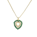 Collier cœur doré avec zircons verts et blancs sertis sur une fine chaîne vénitienne - Cœur en zircone à double anneau vert et blanc