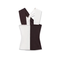 Sleeveless halter neck ribbed knit top with contrast black and white cross back detail - S / White and Brown