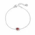 Silver stainless steel bracelet featuring an oval red stone pendant with zircon halo - Silver Oval Red Gemstone Style (SBP134)