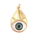 Goldener Evil-Eye-Anhänger in Tropfenform mit grüner Iris und Reliefmuster - M86-B4 Auge Tropfen-Stil / Graugrün