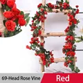 69-head artificial red rose vine with realistic silk petals and green leaves for decor - 69 Heads Rose Red
