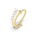 Elegante anello doppio strato in argento sterling 925 con perle bianche e accenti in zircone - Stile Aperto a Doppio Strato Oro con Perla e Strass (GPR12-14K)