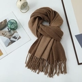 Brown soft cashmere-like scarf with fringe details laid on a stylish desk setting - 200*68CM / Mocha