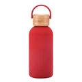 Red 350ml vacuum insulated stainless steel water bottle with natural wood bamboo lid - Red